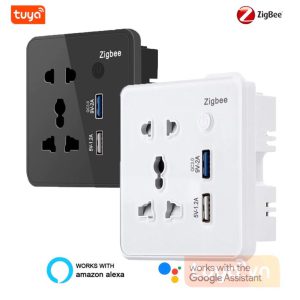 Ổ Cắm Âm Tường Hình Vuông Zigbee Tuya Chân Cắm Universal SHP-ZSW3